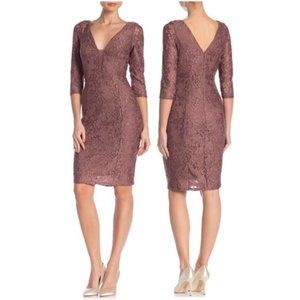 Marina Sparkly Lace 3/4-Sleeve Sheath Dress size 10 in Mauve- NEW